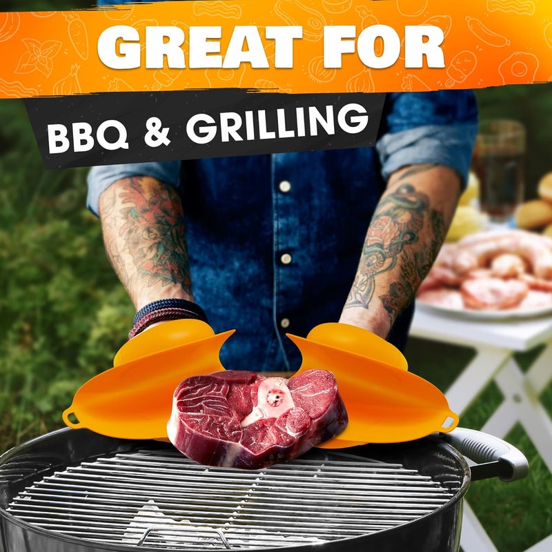 V TOWER 2Pcs BBQ Grill Mitts for Outdoor Grill with Heat Resistant up to 480°F - Secure Grip BBQ Mitts for Grilling, Dishwasher Safe & Food-Grade Material - Flexible & Non-Slip Silicone Oven Mit - Image 5